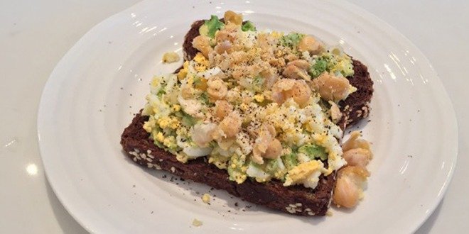 Mashed chickpea egg and avocado toasts