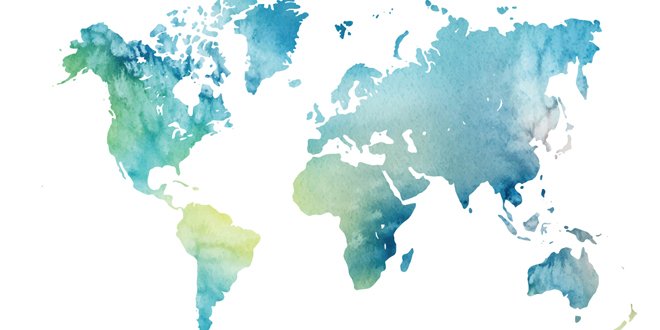 Watercolor world map in vector on wight background. Illustration in vector.