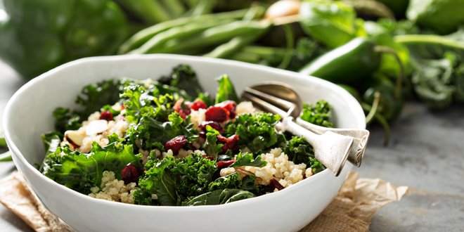 Healthy kale and quinoa salad spinach and kale