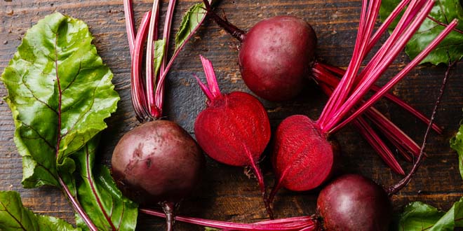 Red Beetroot with green leaves beets