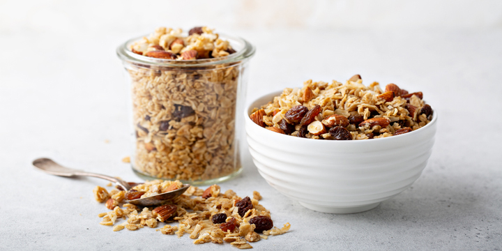 Homemade granola with coconut and almonds high fibre