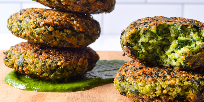 Spinach, quinoa and oat patties