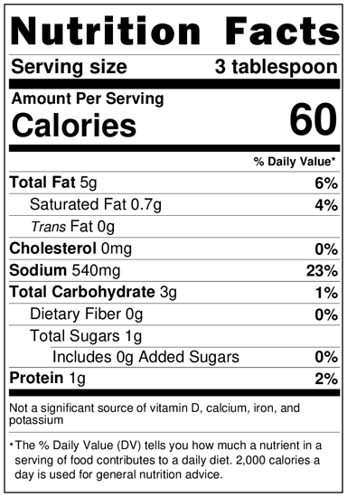 Dressing-nutritonal-label